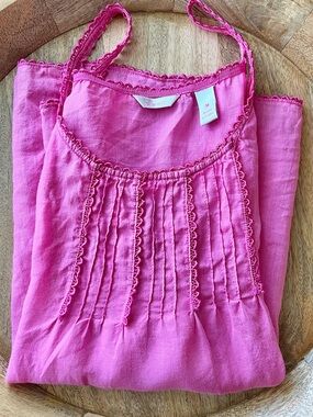 KLEEN Bright Pink Sleeveless Linen Tank Top Pintuck Detail Women’s Size M